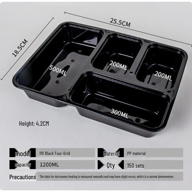 Custom Multi-Compartment Disposable Food Containers - 4, 5, or More Compartments - Takeaway Bento Fast Food Boxes, Rectangular Lunch Boxes