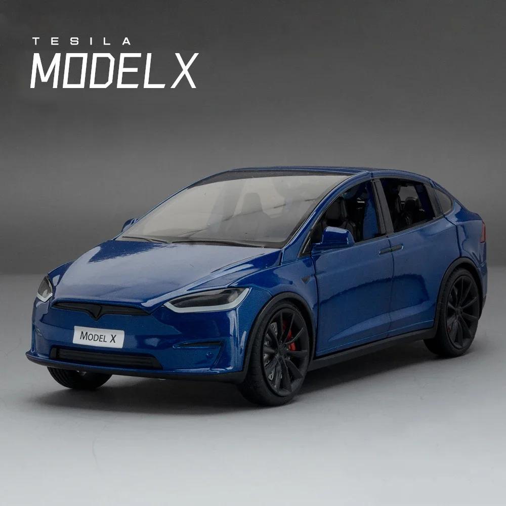 CJEY4 1:24 Tesla Model X Tesla Model 3 Alloy Die Cast Toy Car Model Sound and Light Children's Toy Collectibles Birthday gift