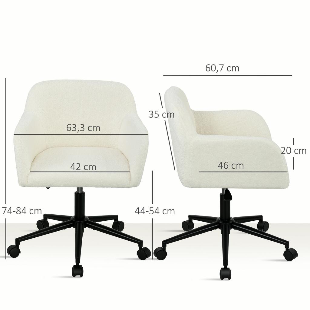Swivel Office Chair with Casters, Desk Chair, Fleece Fabric, Foam, Height-Adjustable, Home Office, Cream White