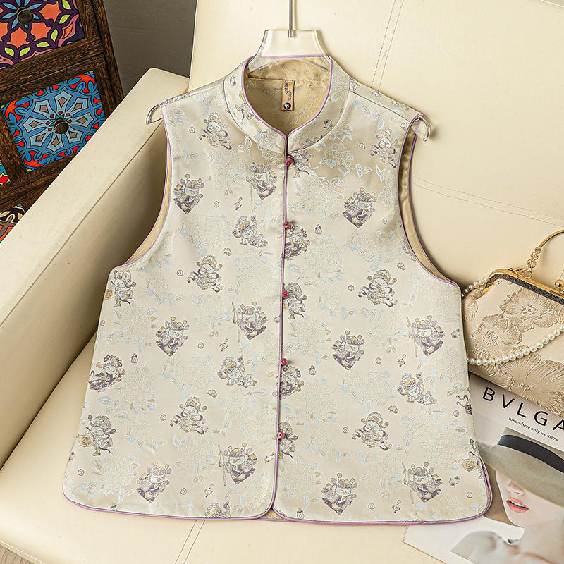 

Women s Retro Chinese Stand Collar Vest with Frog Buttons - God of Wealth Design, Sleeveless, High-End, Versatile, Slimming Top 2XL (recommended 70-78kg)