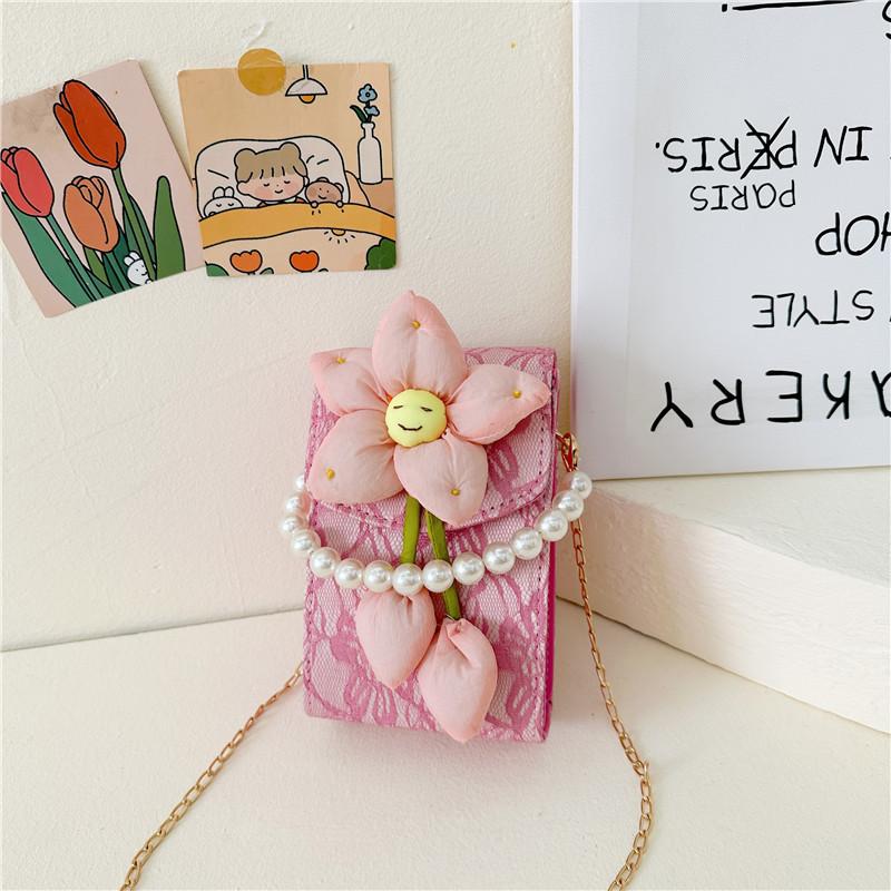 Girl flower small bag 2025 summer new trend messenger bag lace bow shoulder mobile phone bag