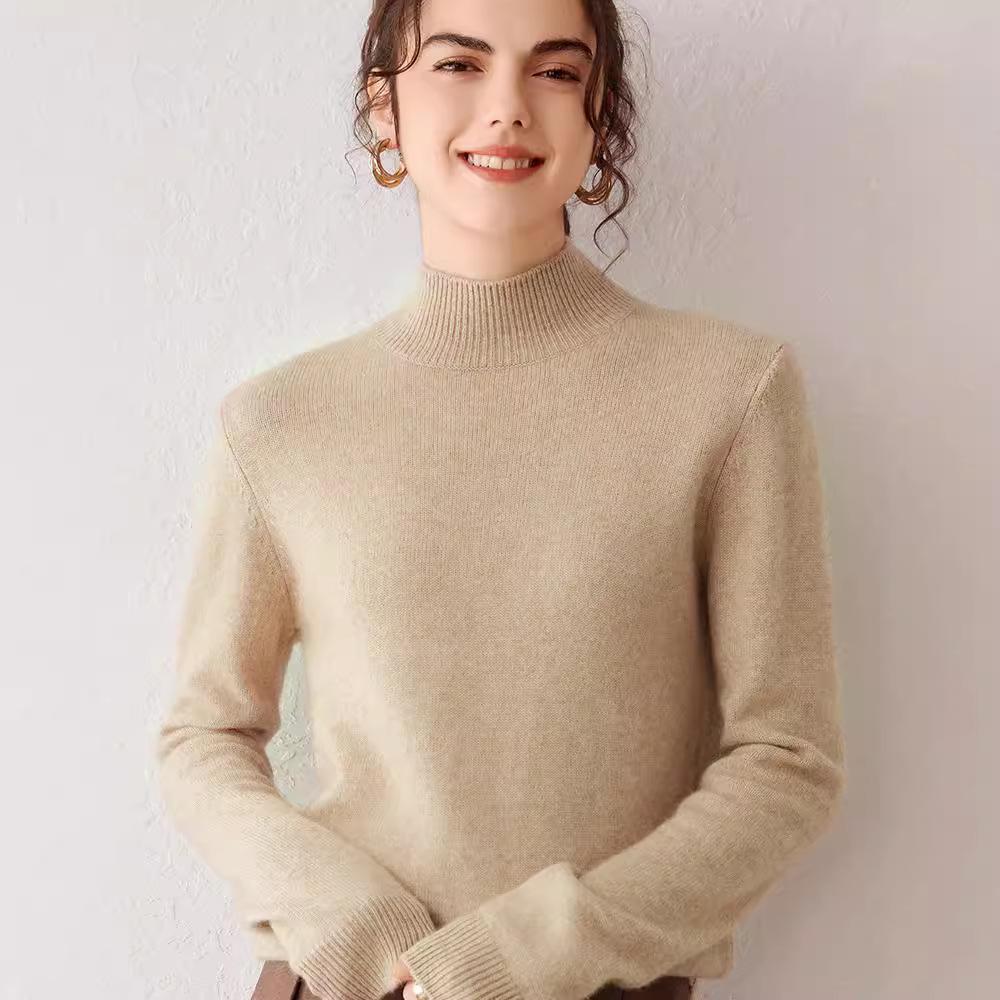 Women's Cashmere Knit Long Sleeve Base Layer Top - Warm, Loose, and Versatile for Autumn/Winter