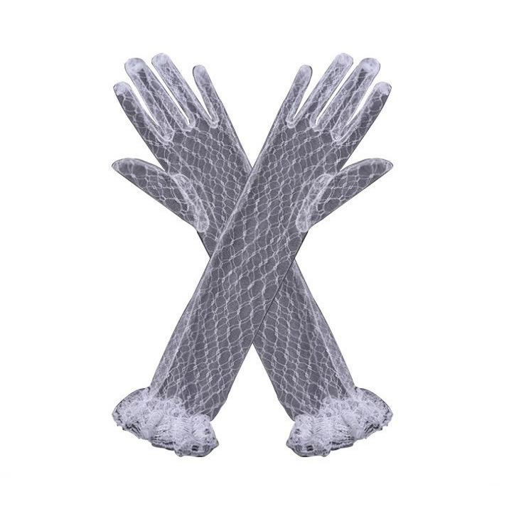 White Lace Flower Mesh Gloves for Bridal Wedding or Party Photos