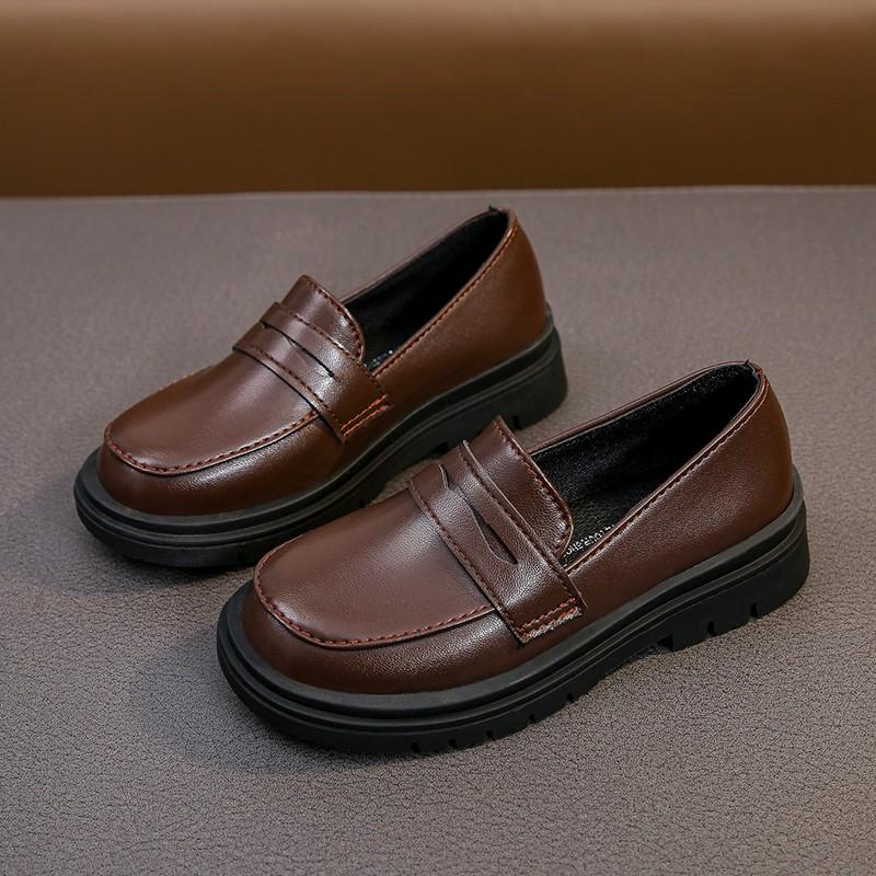 Spring and Autumn New Boys Leather Shoes Children Britain Style Black Casual Shoes for Girls Performance Slip-on Loafers
