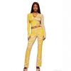 European & American Animal Print Hooded Color Block Elastic Jacket & Pants Set