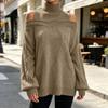 Damen Lässiger Rollkragen Pullover mit Cold Shoulder, Lockerer Strickpullover mit Langen Ärmeln