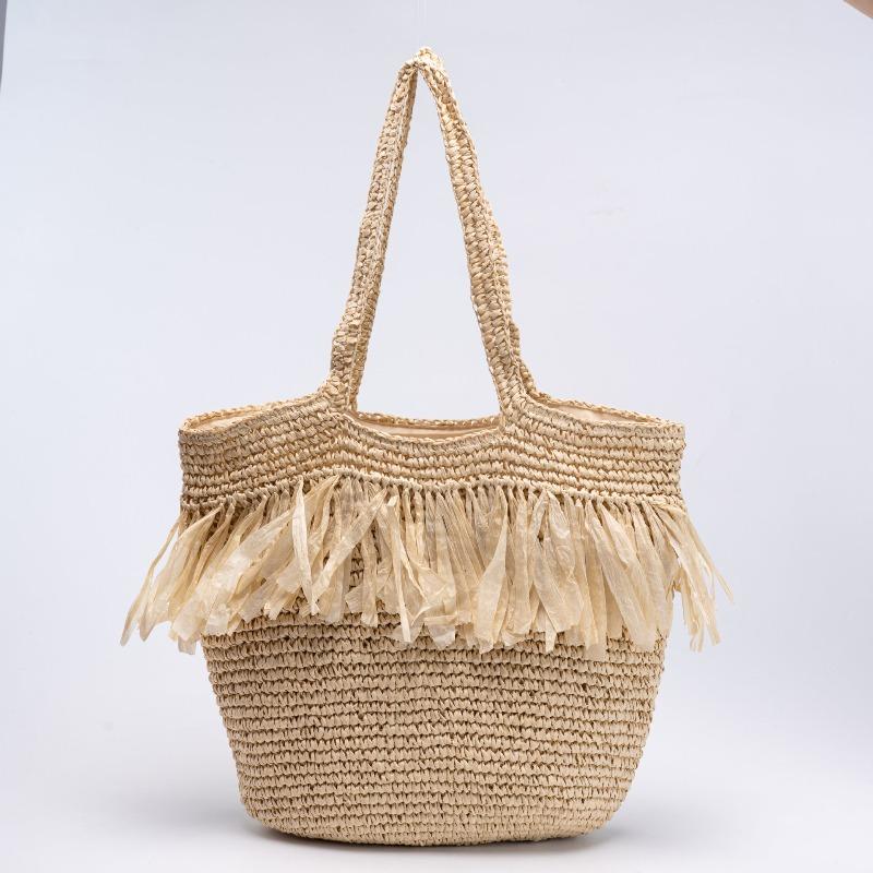 Tassel Paper Rope Straw Bag Hand-woven Bag Seaside Vacation Beach Bag Large Capacity Shoulder Tote Bag Women