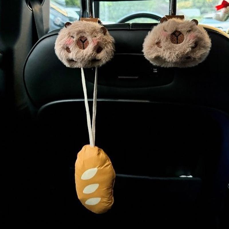 2 Pcs Cute Cartoon Plush Capybara Doll Car Hook Creative Multi-Functional Decoration Car Hook Storage Hook Car Seat Back Hook