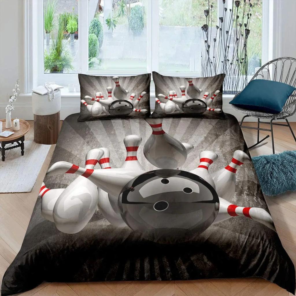 Bowling Bedding Set, Sports Games Comforter Cover Twin Full Size For Kids Boys Girls Children Confetti Colorful Duvet Cover Set