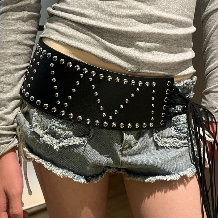 Rivet Punk Wide Belt Rhinestone Gothic Rope Tied Waist Seal Ins Punk Hip Hop All-match Belt