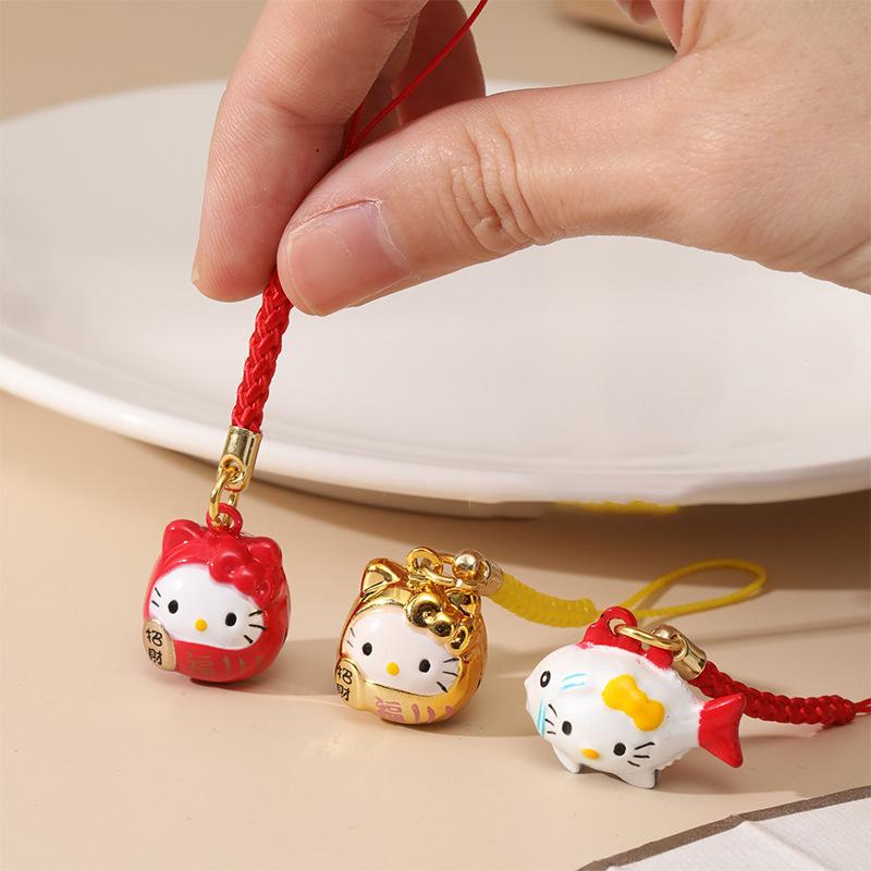 Cute Cartoon Japanese Lucky Cat Keychain With Bell Trinkets Phone Charms Car Bag Pendant Key Chain Pray Keyring Couple Gifts