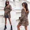 Autumn/winter Women's Leopard Print Long-sleeved Waist Dress
