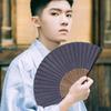 Folding Glitter Stylish and Black Bamboo Comes with Box and Rabbit Fan Fireworks Japanese Purple Fan [SENMAN] Men's Fan, Material, Popular, Frame,