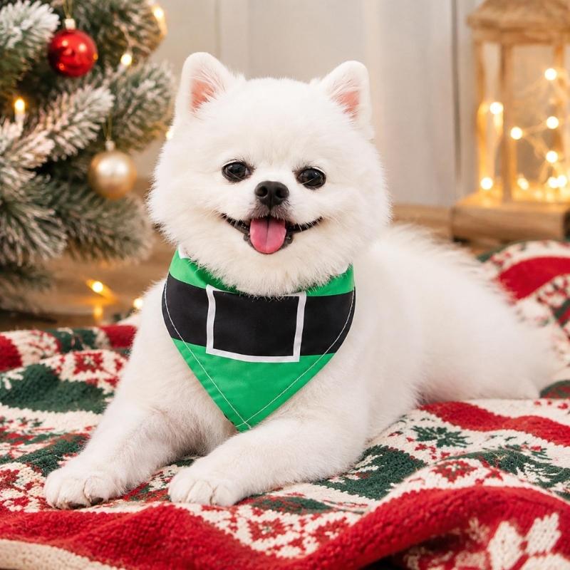 Holiday Pet Neckwear, Soft Christmas Neckerchief Cartoon Printed Dog Scarf Collar for Picture Days, Party Wear and Seasonal Style