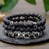 Matte Black Cubic Zirconia Ball & UFO Pendant Braided Bracelet Set