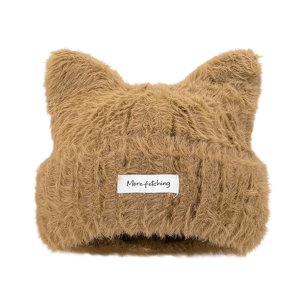 Women Knitted Beanie with Cat Ears Design Soft Yarn Winter Warm Fuzzy Hat for Ladies Fall and Winter Season