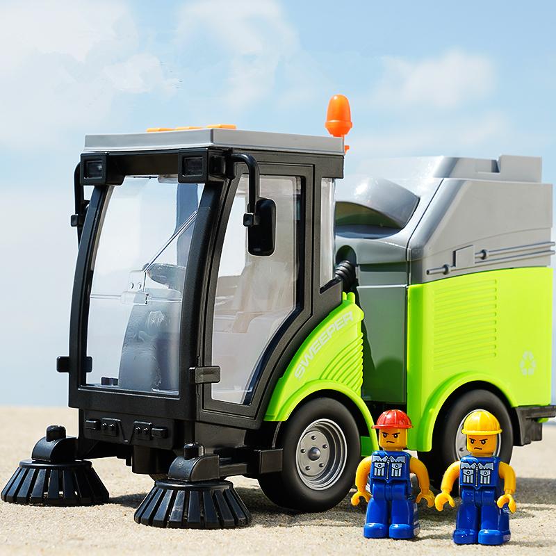 Alloy Sweeper Model Diecast Road Cleaning Refuse Bin Classification Sanitation Vehicles Car Model Sound and Light Kids Gifts