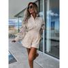 Fashion Single Breasted Stand Collar Lace Shorts Suit Casual Hollowed out Two-Piece Set