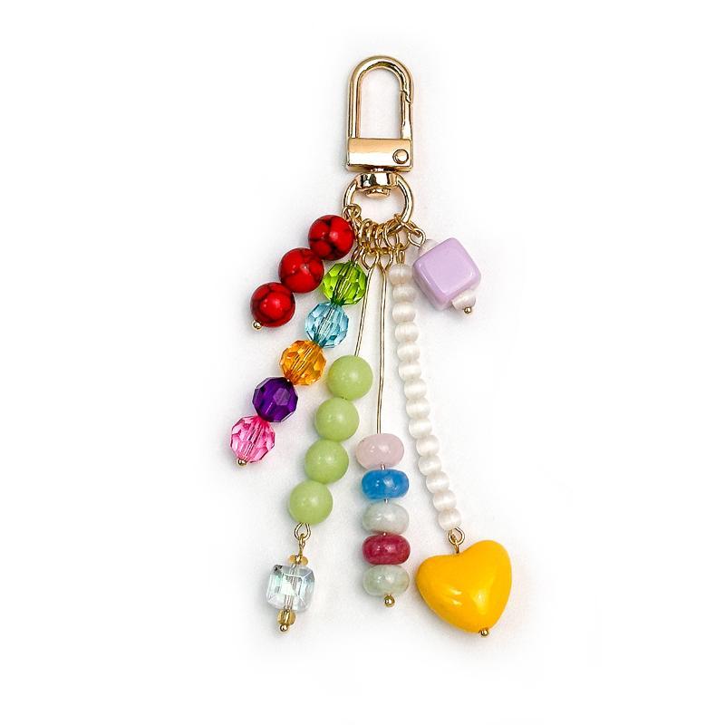 1Pcs Handbags Cellphone Chain Heart Keychain Heart Phone Charm Strap Beaded Phone Lanyard Cute Bag Pendant For Women