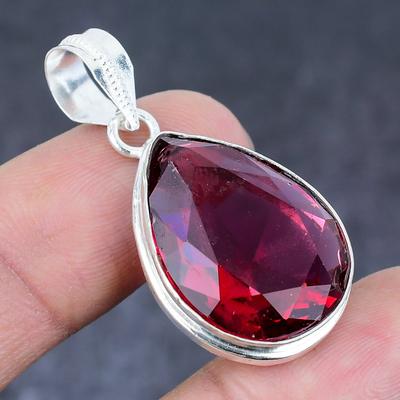 Natural Pink Rubillite Gemstone Handmade 925 Sterling Silver Pendant 1.65" B0i07