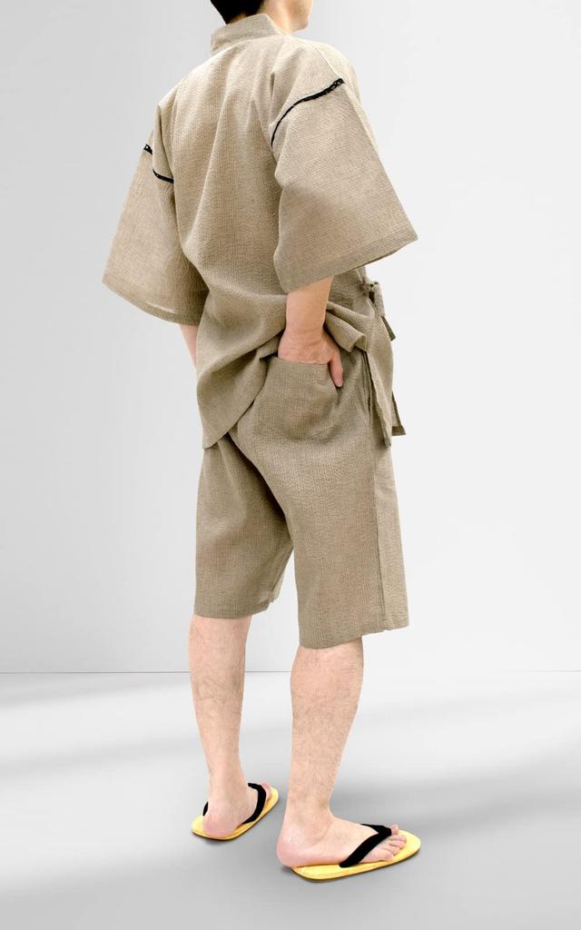 Aiai Jinbei Pyjamas Bomull och Linne 10 Snygga Dagsgåva Herrset, Shijira, 85% Bomull, 15% Linne, Tvättbar, Sval, Mjuk, Sommar, Festival, Fyrverkerier,