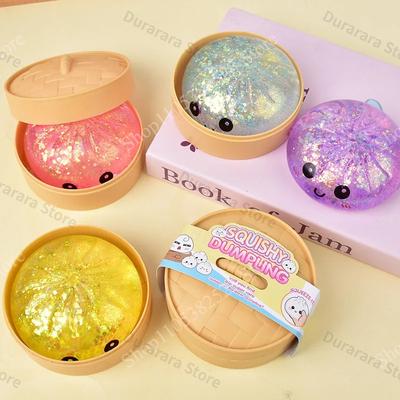 2026 New Glitter Dumpling Squishies Toy Bun Baozi Dumpling Mystery Box Colorful Food Squishy Sensory Anti Stress Squeeze Balls