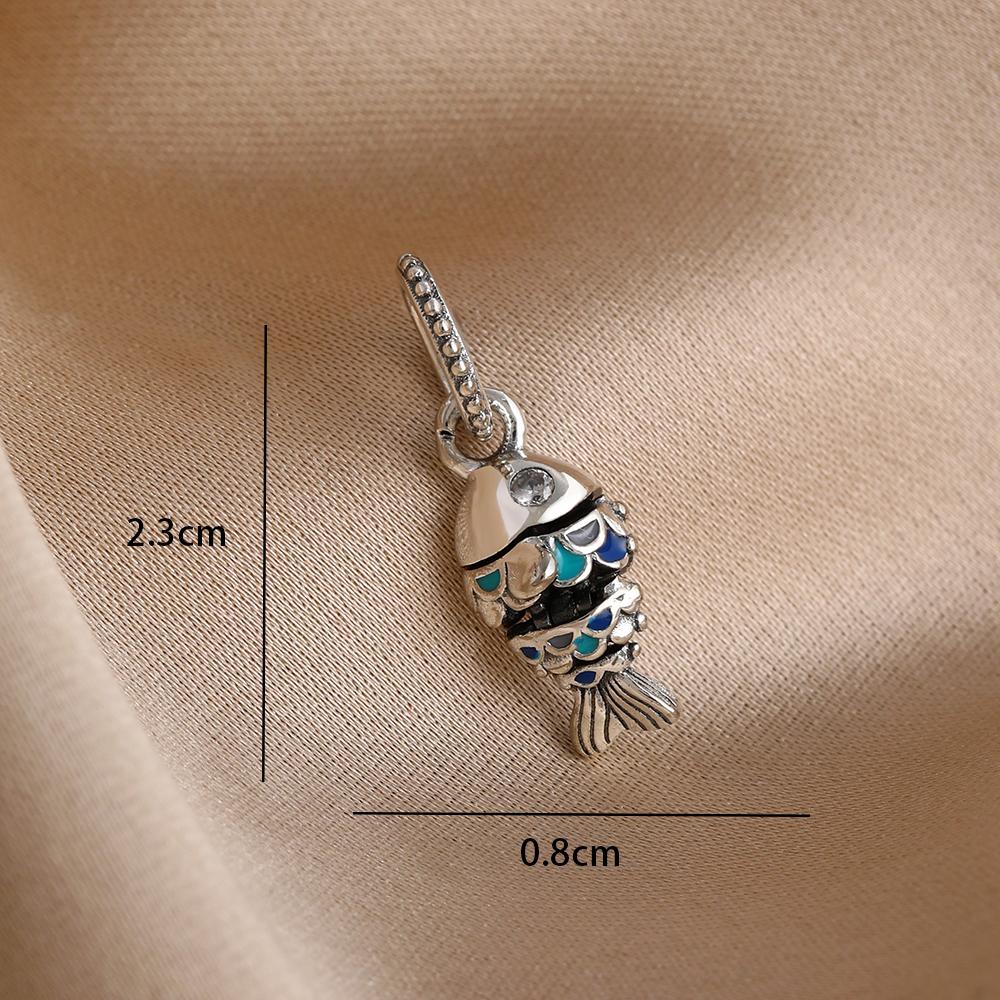 Blue 925 Silver Dolphin Octopus Turtle Swallow Pendant Bead, Suitable for European Bracelet DIY Women's Jewelry Accessories