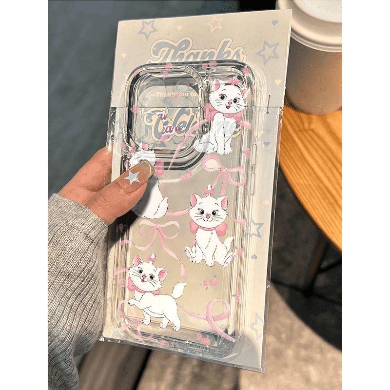 Marie Cat Cartoon Soft Pink Case for Apple iPhone 11, 13, 14 Pro, and 15 Pro Max