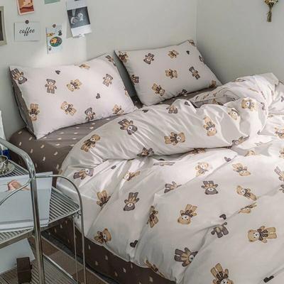 Estilo coreano, belleza Simple, Estilo Princesa, oso pequeño, funda de edredón, juego de cama de cuatro piezas, tamaño doble Queen, Sábana plana para cama para niñas