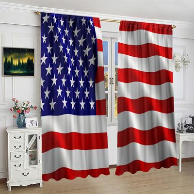 2 Pieces of American Flag Printing Curtain - Polyester Material - Suitable for Bedroom Living Room Study Room Priva