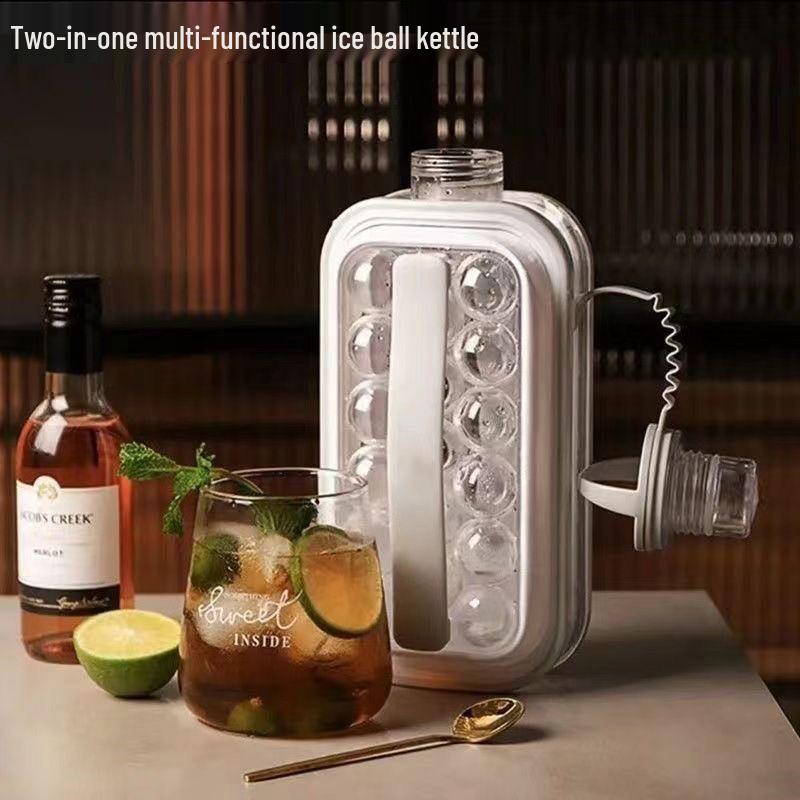 Ice Hockey Kettle: Dual Ice Cube Mold & Storage Box - Silicone Spherical Tray for Home Use