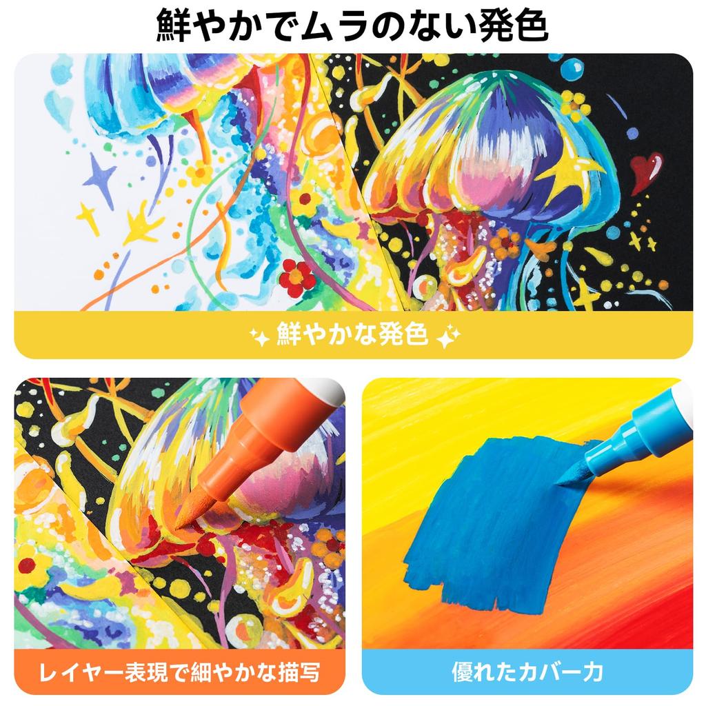 Ohuhu Acrylic Marker Brush 4ml Large Opaque for Painting on and School and Christmas Gifts Pens, Type, 30-Color Set, Capacity, Non-Toxic, Ink,