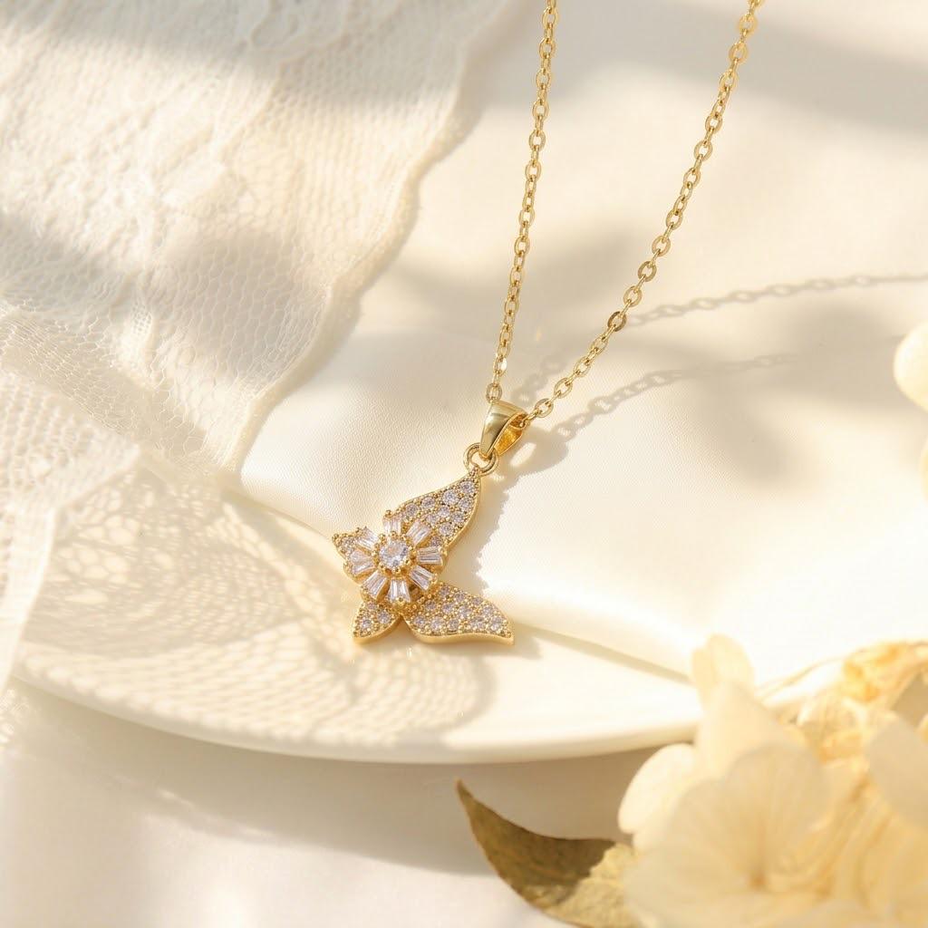 Korean Titanium Steel Necklace with Rotatable Windmill Pendant & Zirconia Pearl Clavicle Chain for Women