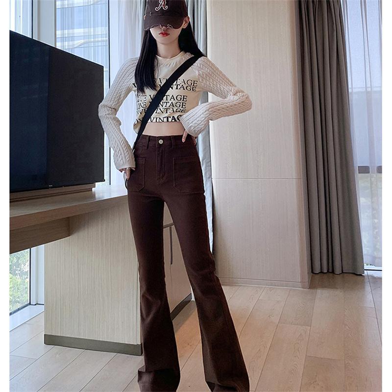 Autumn Winter New Harajuku Loose Warm High Waist Trousers Jean Pants Women Thicken Bell-Bottoms Velvet Vintage Slim Denim Pants