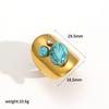 Vintage Natural Stone Geometric Gold Plated Stainless Steel Ring Trendy Fashion Jewelry Accessories Dainty Gifts