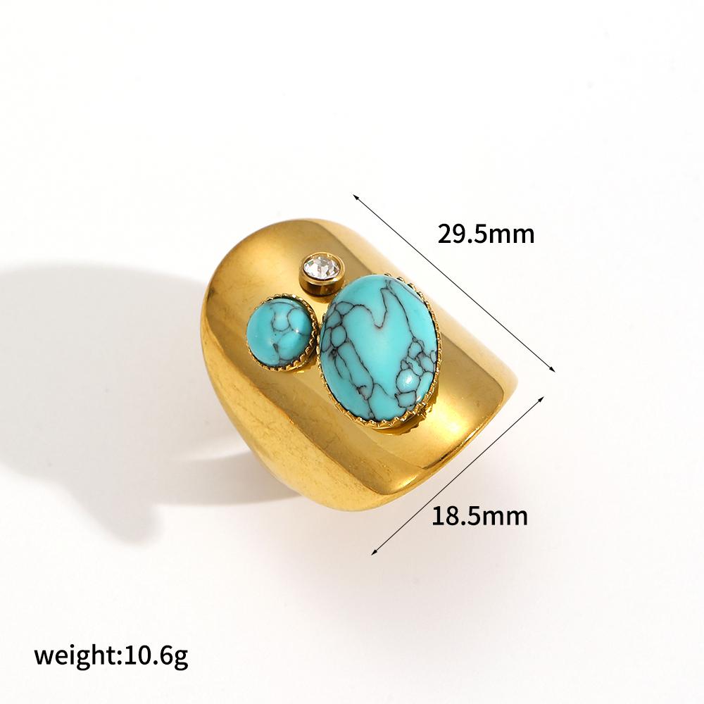 Vintage Natural Stone Geometric Gold Plated Stainless Steel Ring Trendy Fashion Jewelry Accessories Dainty Gifts