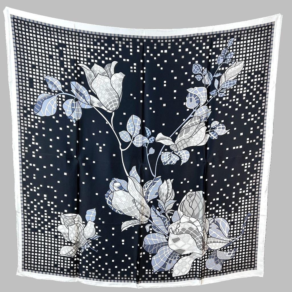 Silk Scarf Femininity Flowery Four-Season Versatile Mulberry Silk Square Scarf Elegant Light Luxury Multi-Functional Shawl