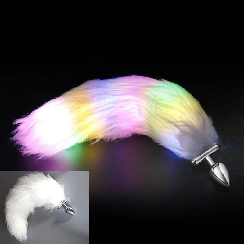 LED Glowing Butt Plug Fox Tail For Woman Man Separable Metal Anal Plug with Tail Luminous Cosplay Sex Anal Toys for Couples