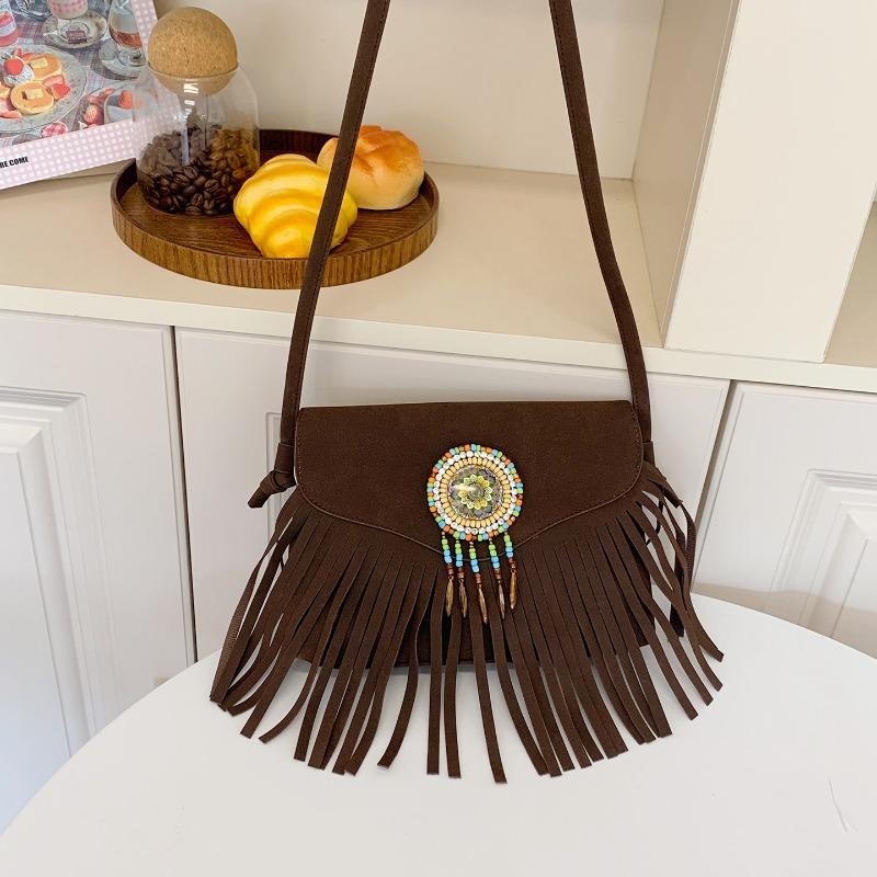 

Летняя новая модная нишевая сумка на плечо с бахромой, сумка через плечо, персонализированная маленькая квадратная сумка из замши