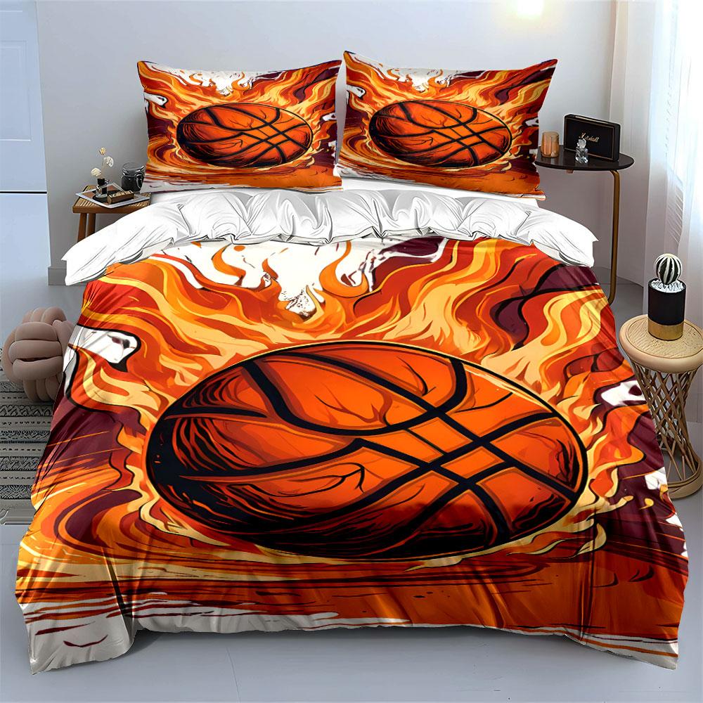 "Basketball Fire Theme Decor Set" Bedding Set with 1 Duvet Cover 2 Pillowcases Single Double King Queen Gift