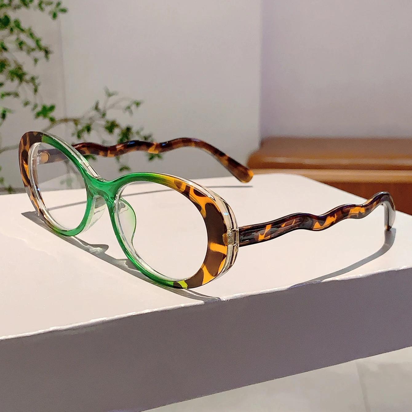 

KAMMPT Vintage Oval Glasses Women Fashion Candy Color Rim Blue Light Blocking Eyewear Trendy Wave Shaped Leg Design Eyeglasses