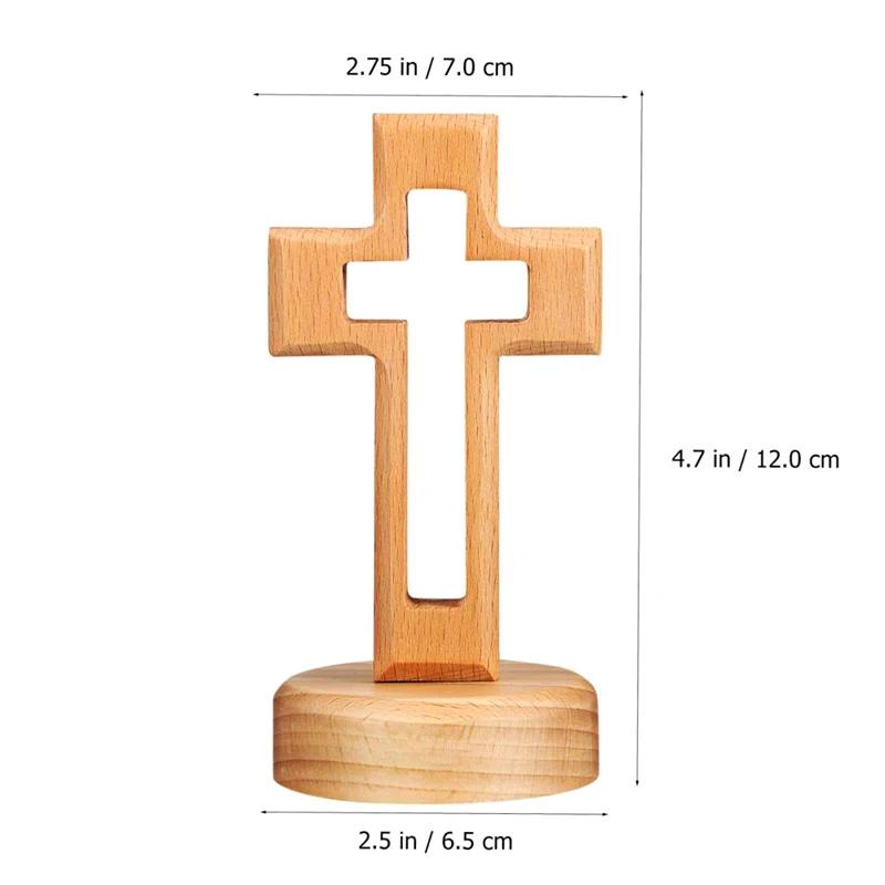 Cross Wood Crucifix Hand-Carved Beech Wood Cross With Stand Elegant Religious Craft For Church Easter Decor Tabletop Ornament