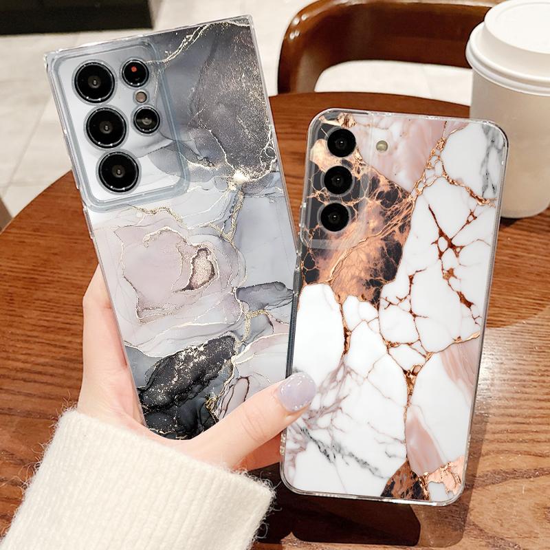 Purple Marble Print Case For Samsung A57 S26 Ultra A37 A17 A56 A36 A26 A16 A55 A35 A25 A15 A54 5G S21 FE S22 S23 S24 S25 Plus Clear TPU Soft Cover