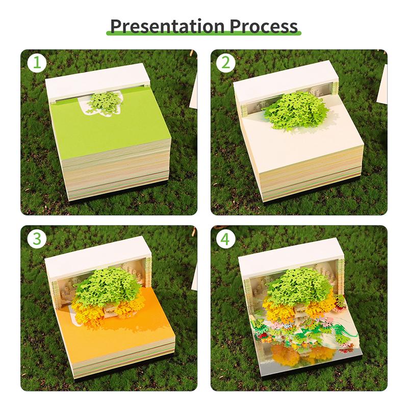 Time Piece Calendar 2026 Desk Calendar With Led Light 3D Tear-Away Calendar Paper Carving Art Memo Pad Notepad Gift Christmas