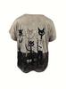 Ladies Cat Graphic Print V Neck Tee Short Sleeve Casual Summer T-Shirt