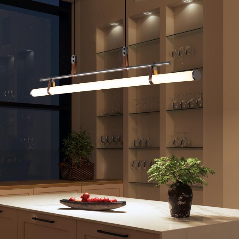Minimalist Dining Room Pendant Lights Designer Art Creative Leather Long Strip Hotel Front Desk Dining Room Study Room Lights