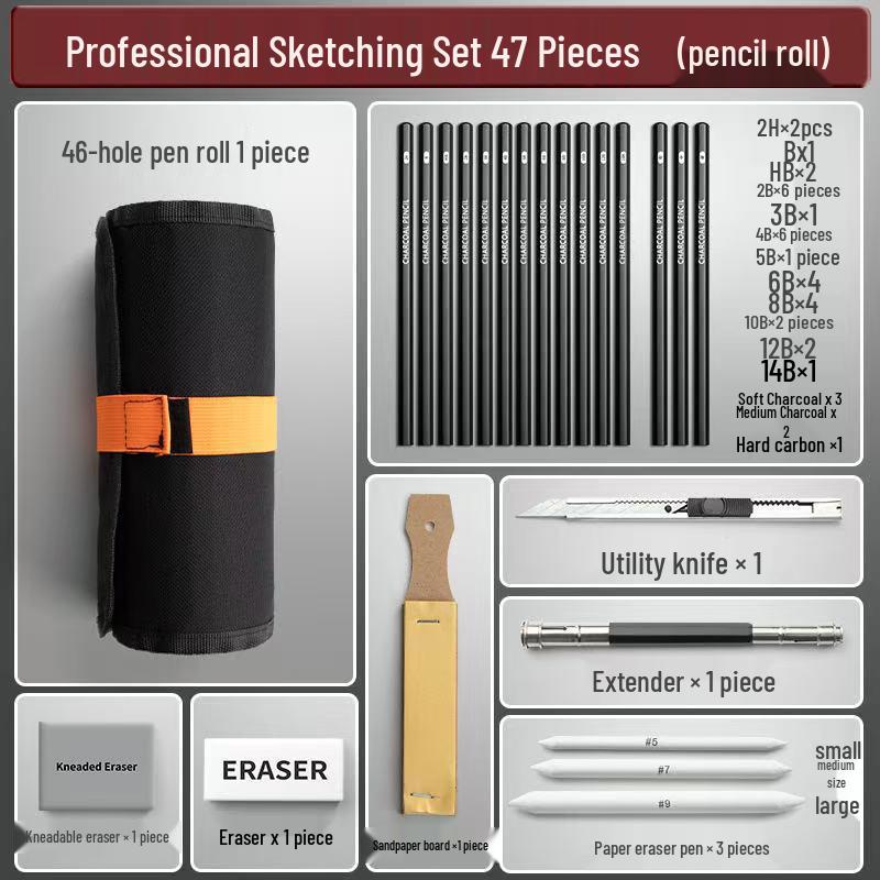 Art Student Sketching Pencil Set - Quick Sketch 2B & Charcoal for Beginners
