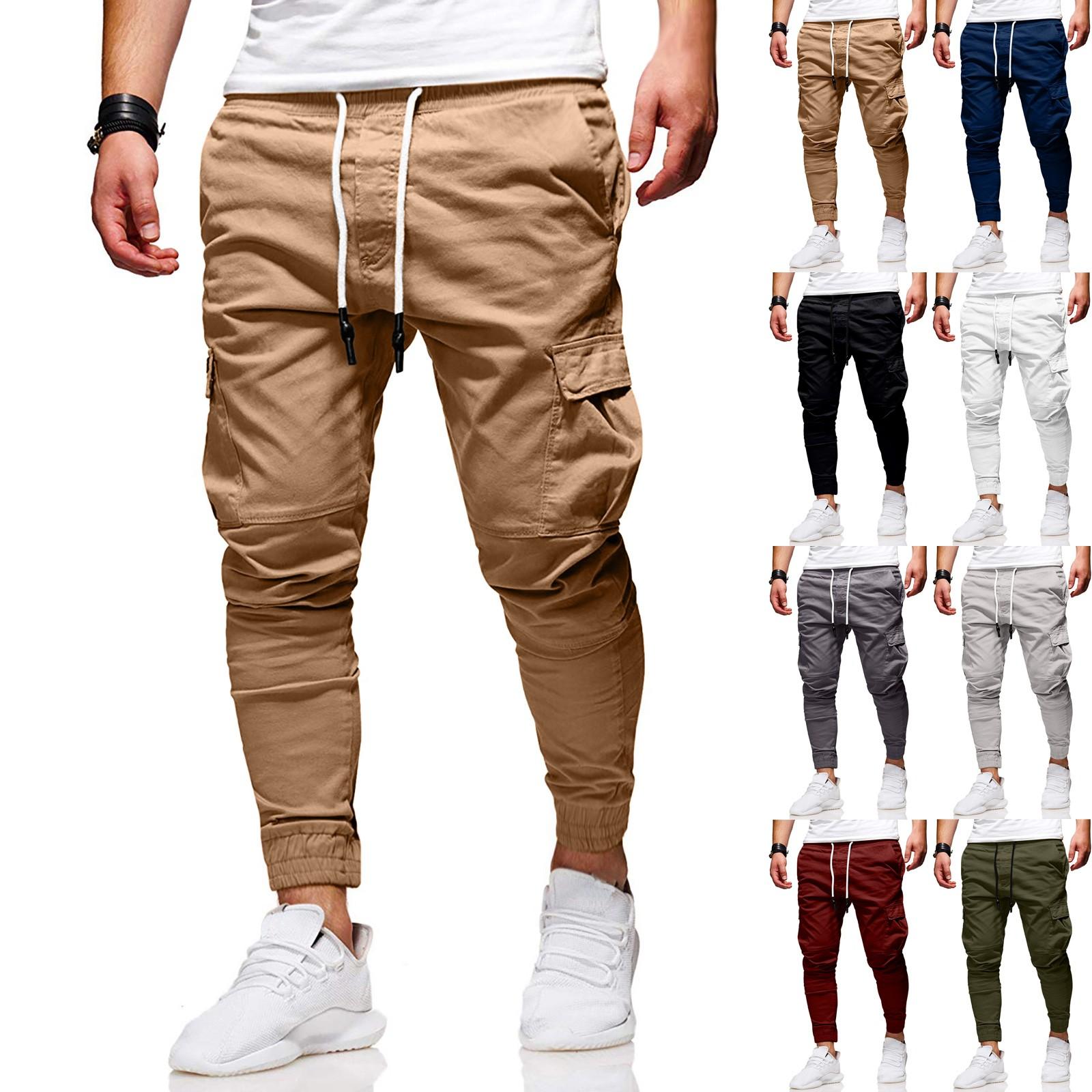 

Men s Loose Casual Multi-pocket Work Pants, Youth Stretch Waist Drawstring Pants XL білий