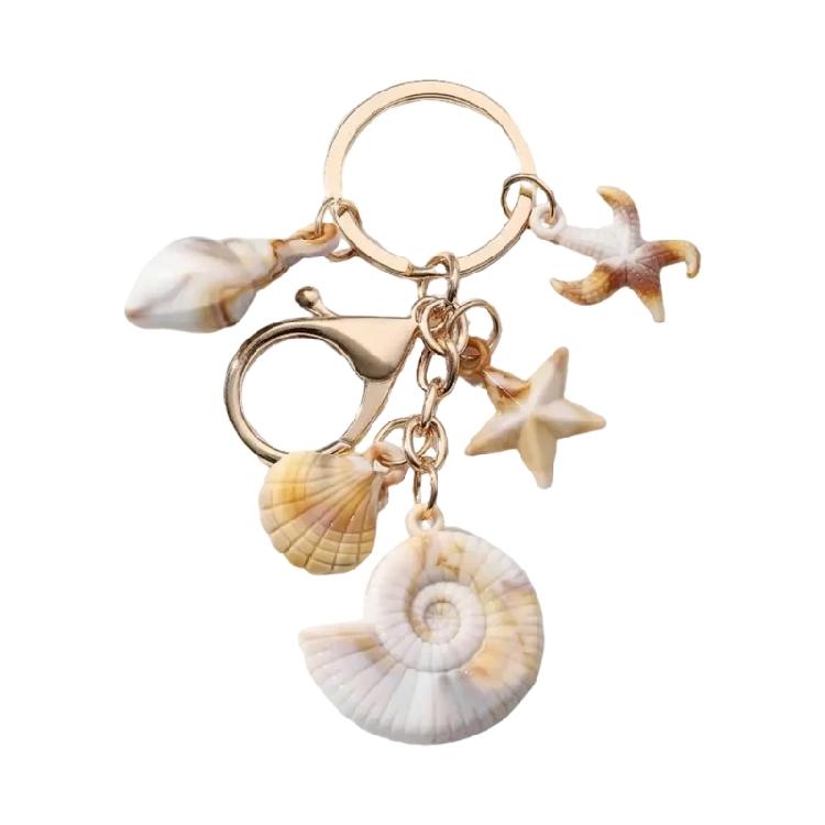 Exquisite Shell Keychain Conch Starfish and Star Pendant Keyring Bag Decoration Fashionable Beach Vacation Accessory