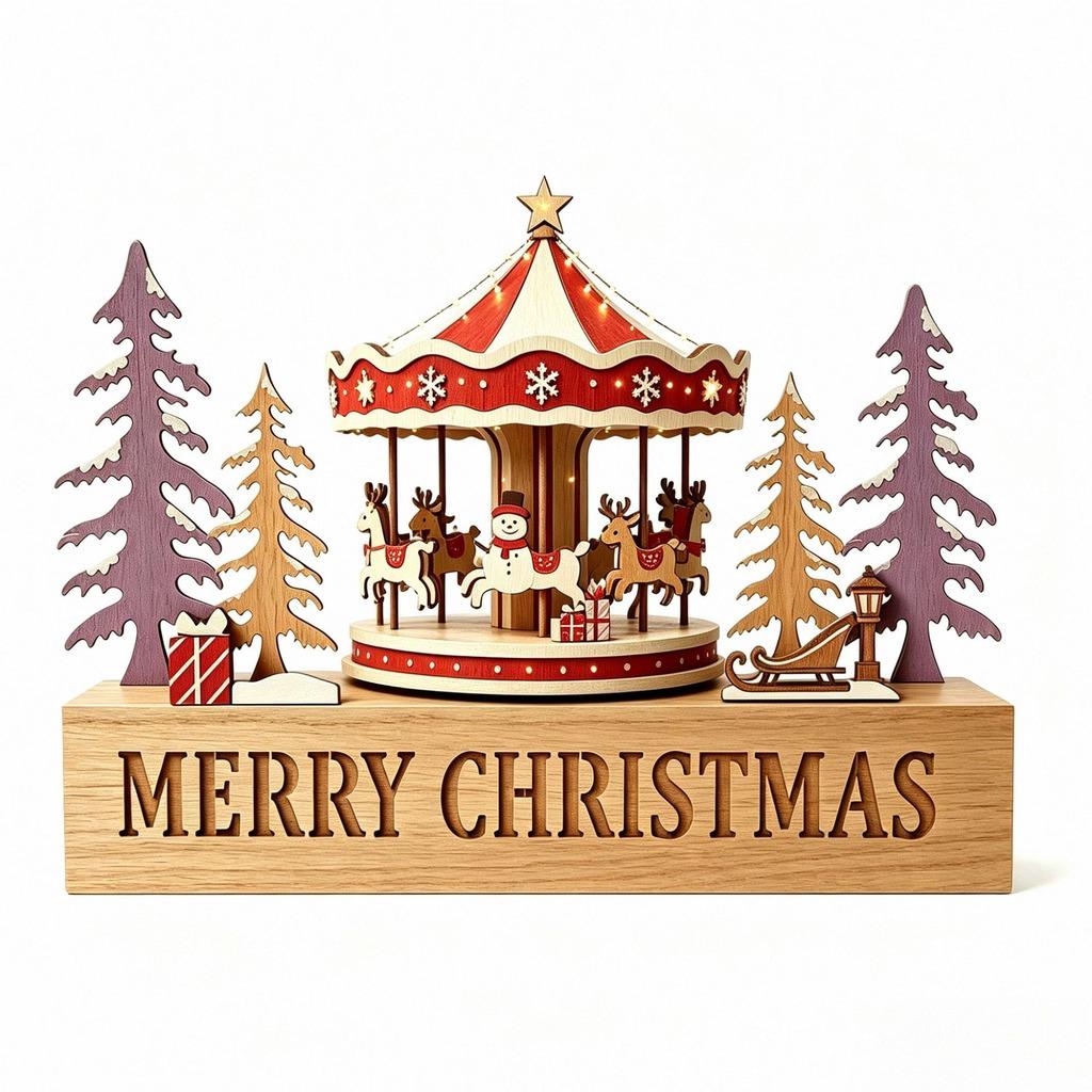 Santa Reindeer Desktop Ornament Wooden Christmas Houses Village Tabletop Decoration For Home Xmas 2026 2027 New Year Party Decor